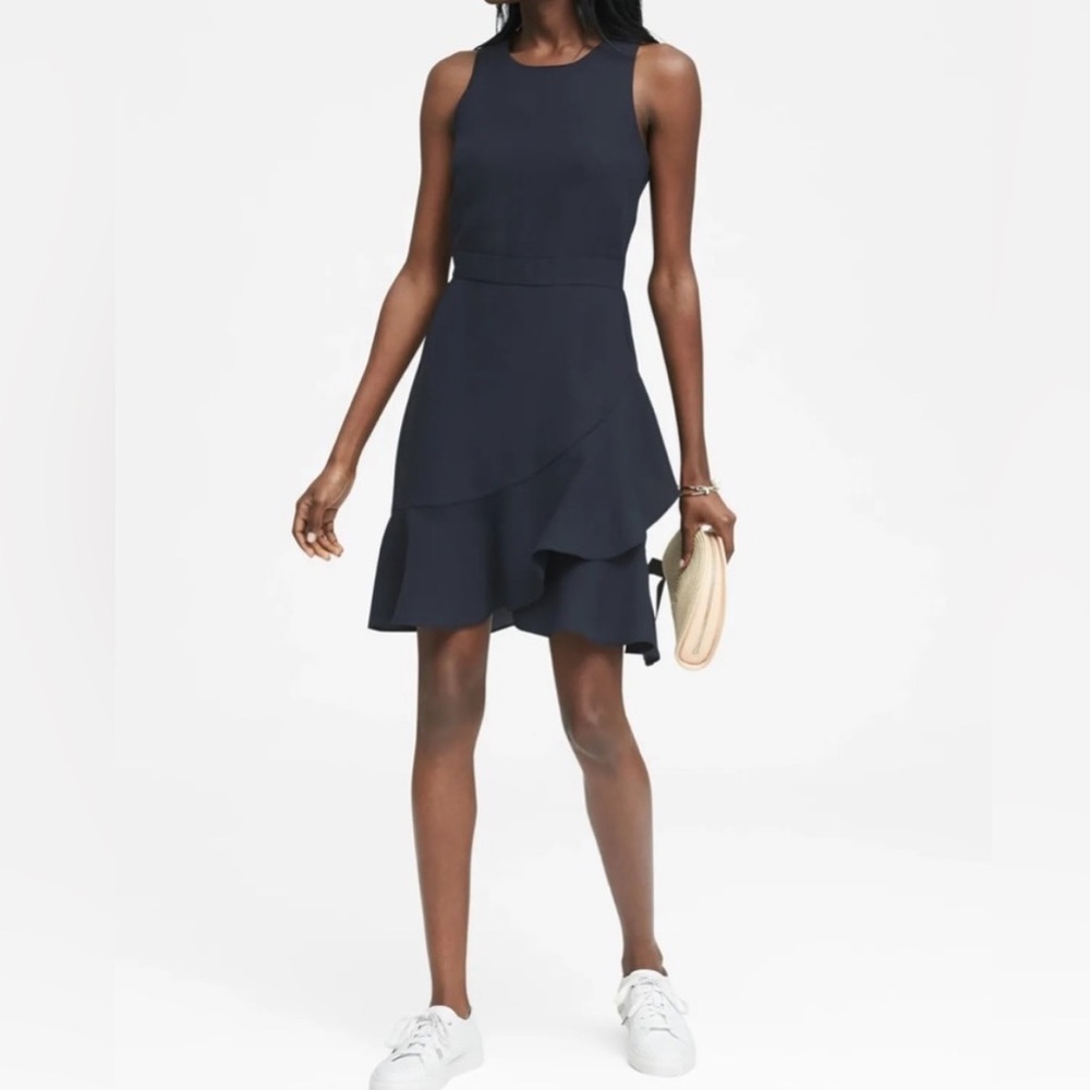NWT Banana Republic navy ruffle wrap Racerback tennis dress